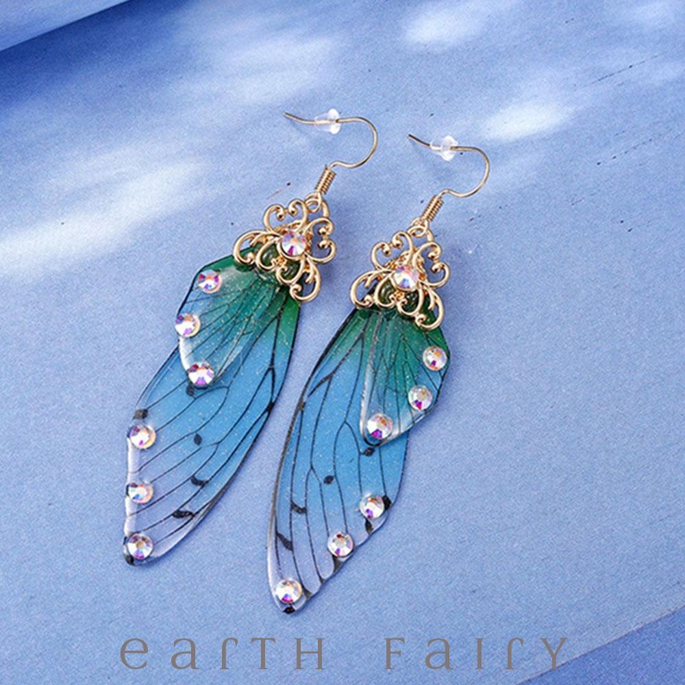 Fairy Wing Earrings - Summer Sky, Gold from The Fairy Inspired Jewellery Collection by Earth Fairy