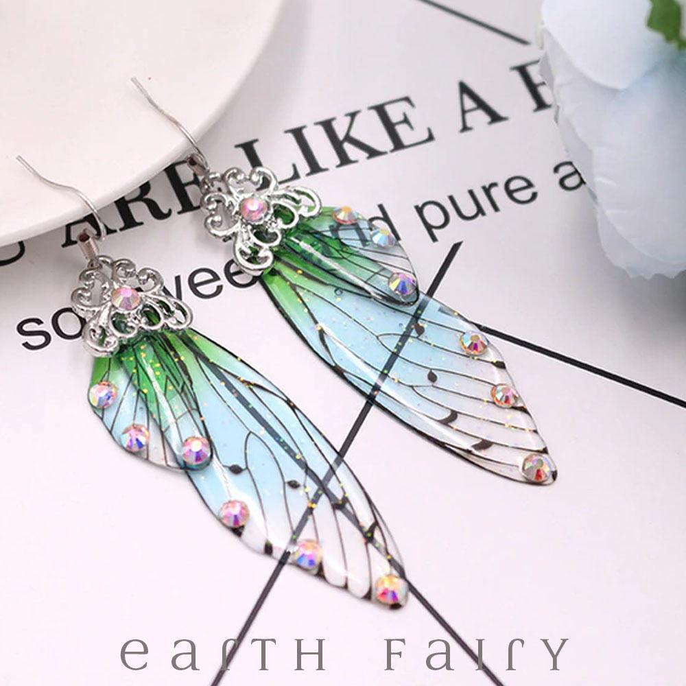 Fairy Wing Earrings - Summer Sky, Gold from The Fairy Inspired Jewellery Collection by Earth Fairy
