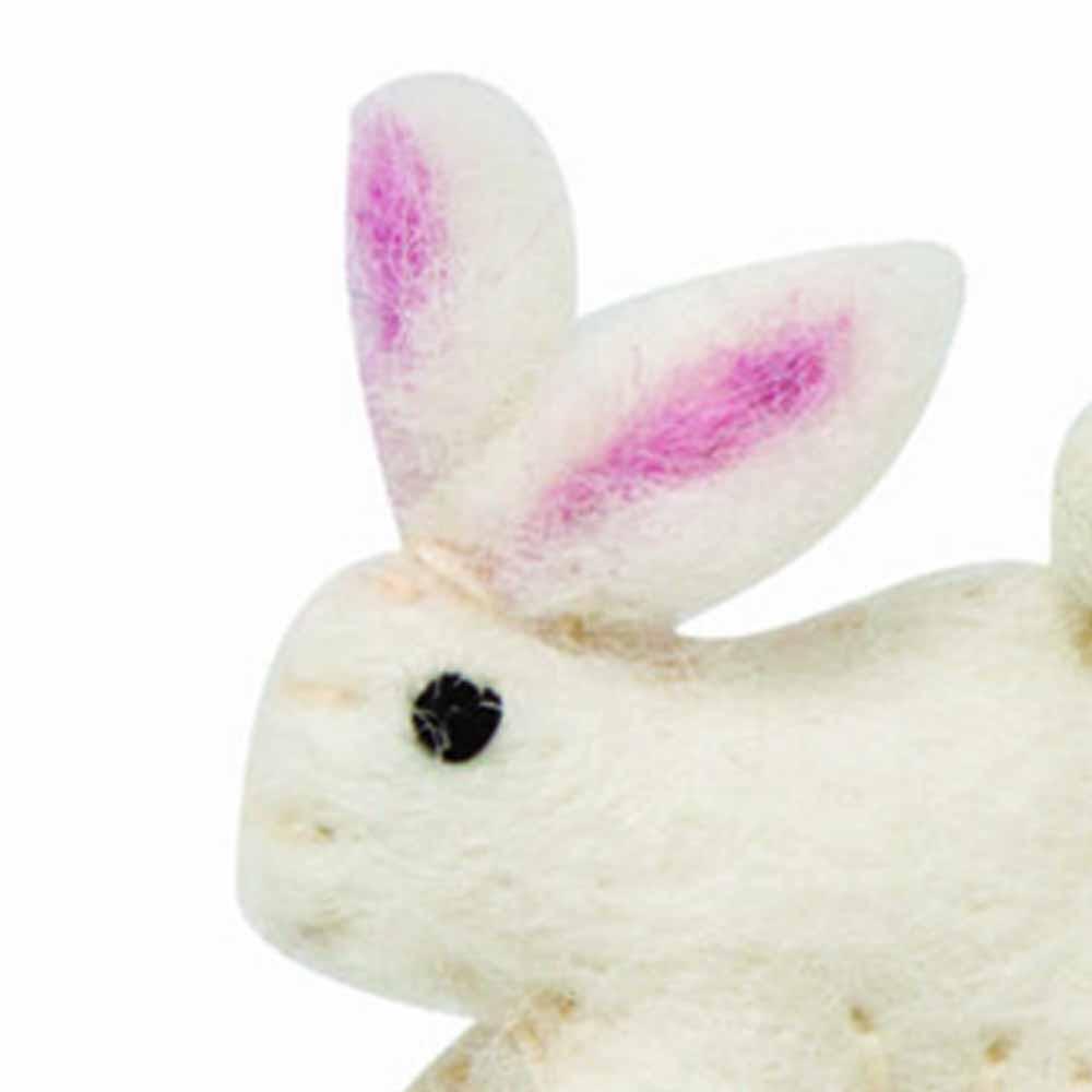 Baby Bunny, crafted from felt, white wool with pink ears and black eyes