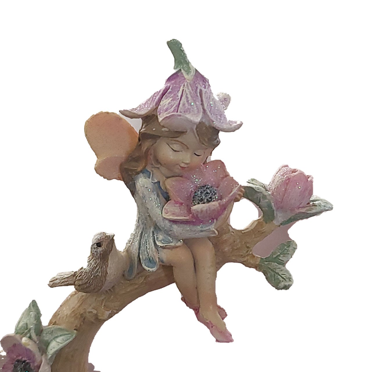 Flower Garden Fairies Sitting on a Branch - Sky Blue & Pink, Miniature Fairy Garden Figurines
