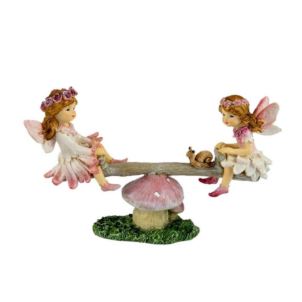 Flower Garden Fairies on a See Saw - miniature fairy garden figurine