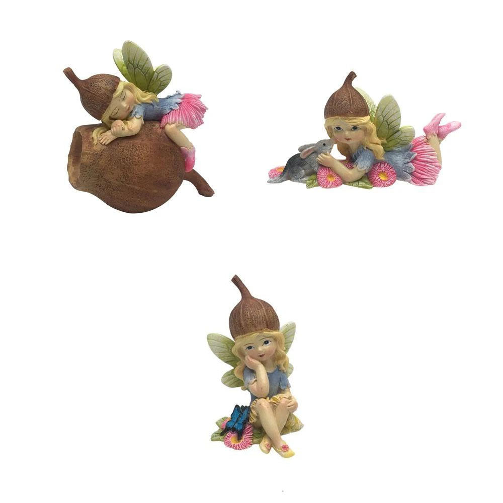 Flower Garden Gumnut Fairy with Butterfly Fairy Garden Figurines The Flower Garden Collection Set of 3 Gumnut Fairies 