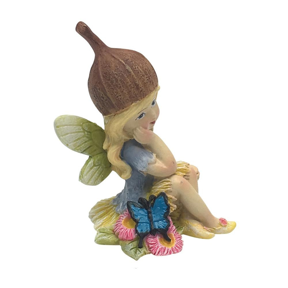 Flower Garden Gumnut Fairy with Butterfly - Side View | Fairy Figurines &amp; Miniatures - Australia | Earth Fairy