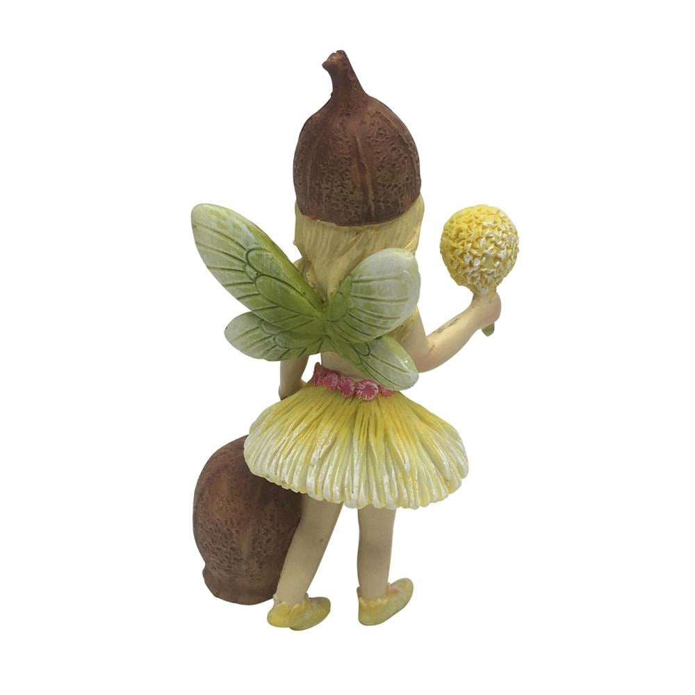 Flower Garden Gumnut Fairy With Wattle Blossom Wand - Rear View | Fairy Figurines - Australia | Earth Fairy