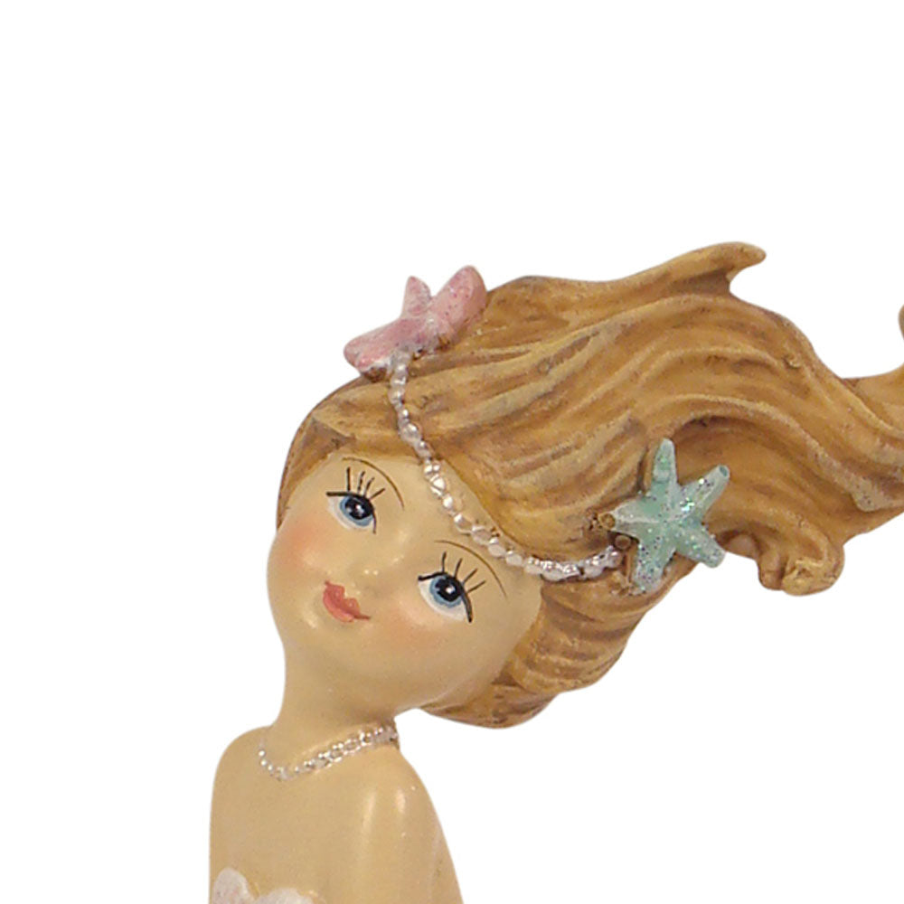 Close up view of the Flower Garden Mermaid on a Rock miniature figurine