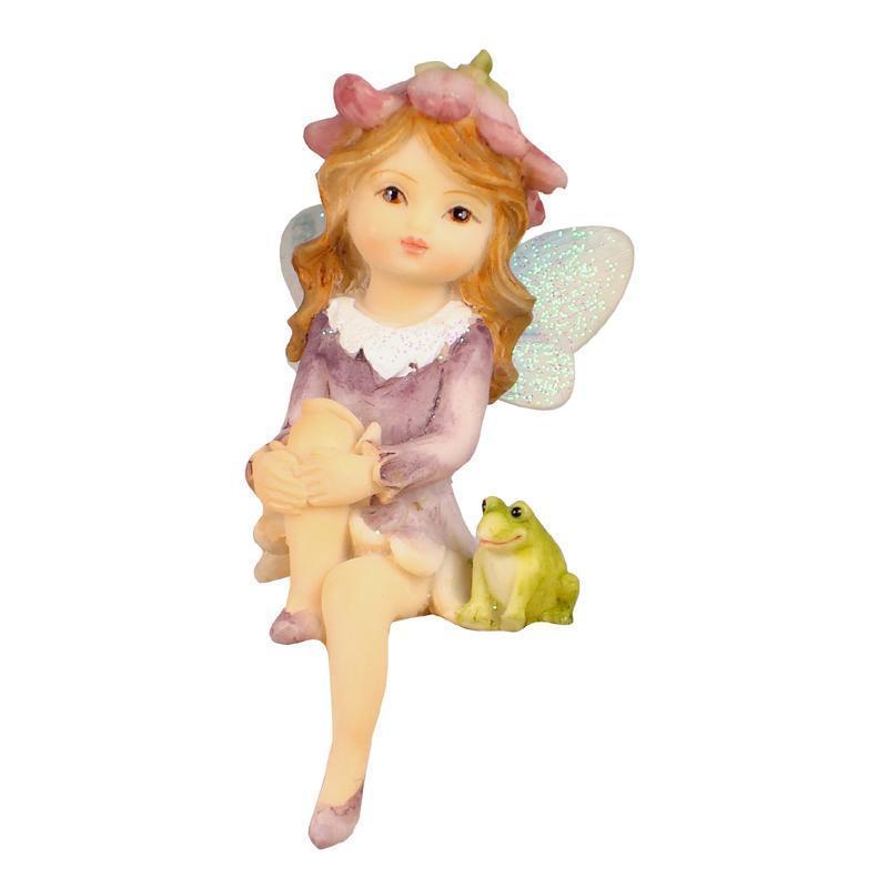 Fairies & Friends Flower Garden Shelf Sitting Fairy Pink with Butterfly on Foot Earth Fairy