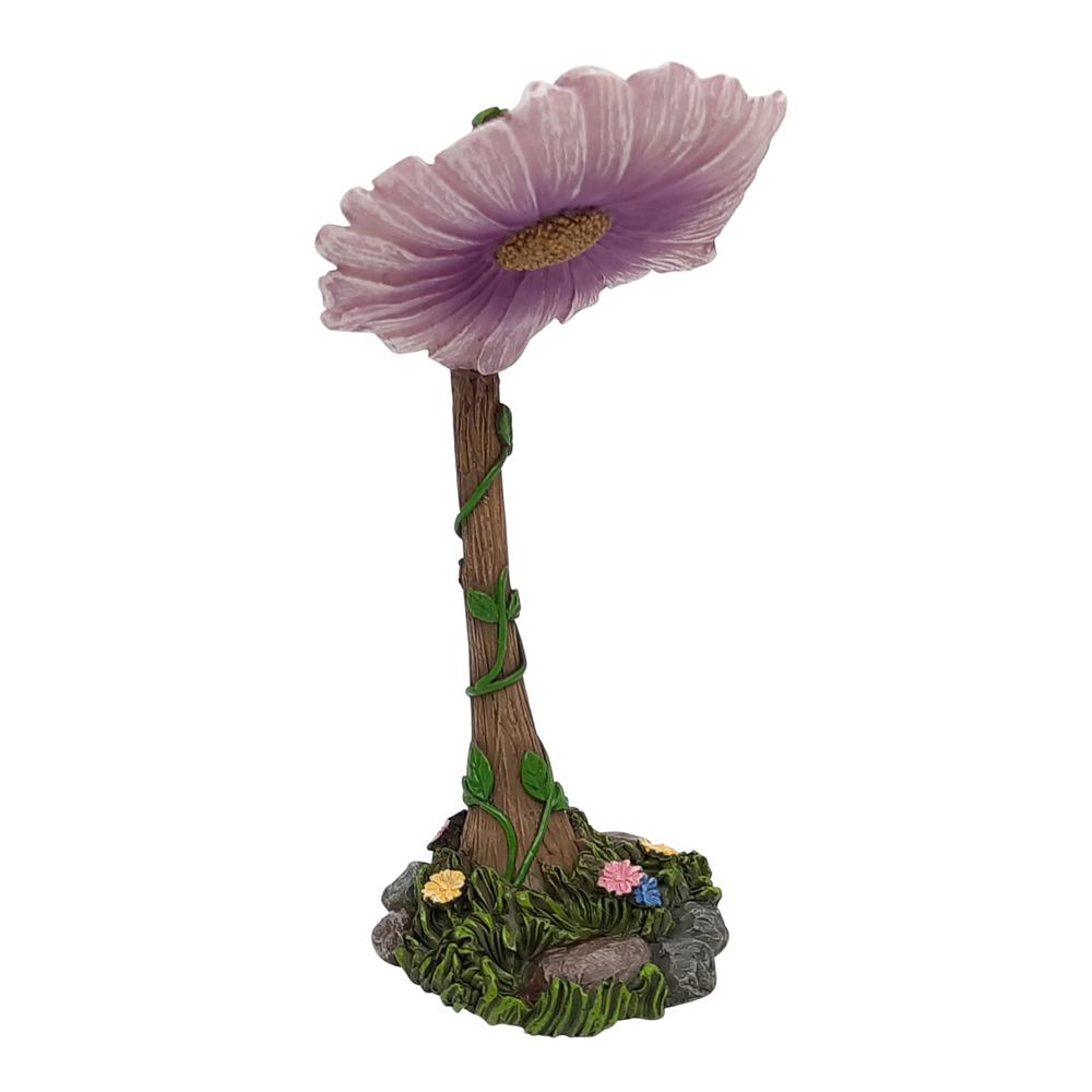 Flower Sunshade, a miniature garden umbrella for the fairy garden, with purple flower roof and tree branch base