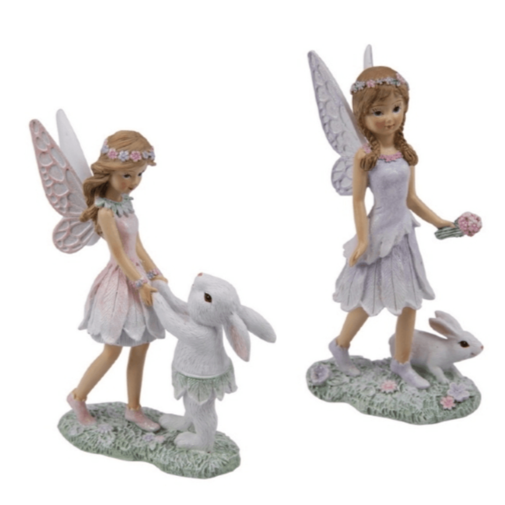 Forest Fairy with Rabbit Ornamental Figurines Earth Fairy Set of Two 