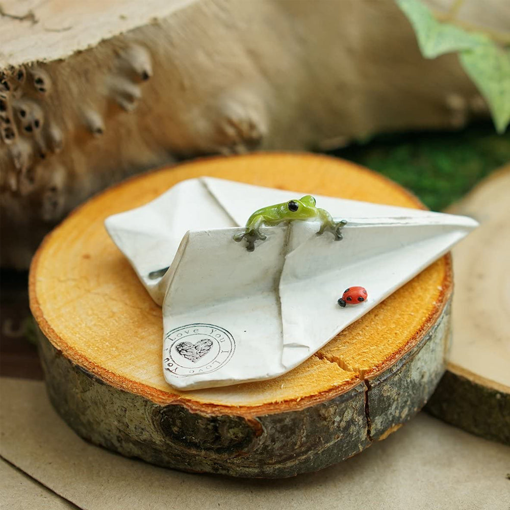 Frog on a Paper Plane Miniature Figurine