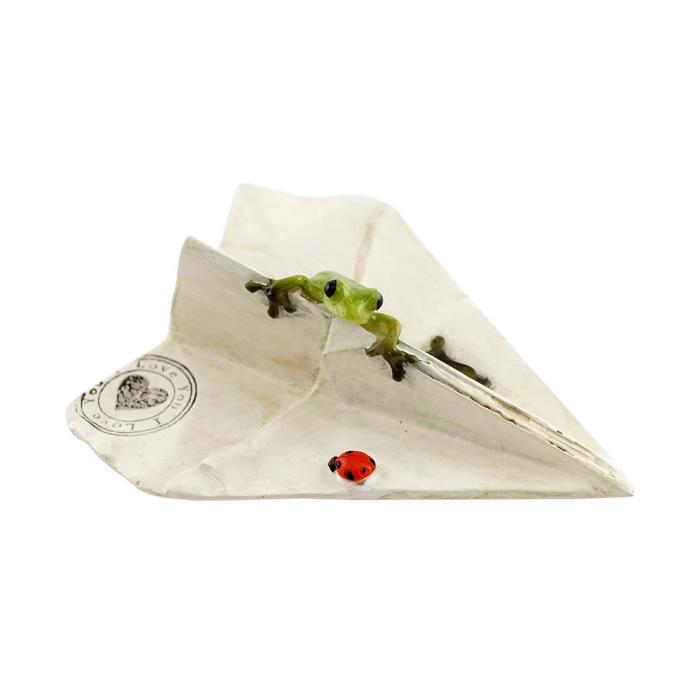 Frog on a Paper Plane Miniature Figurine