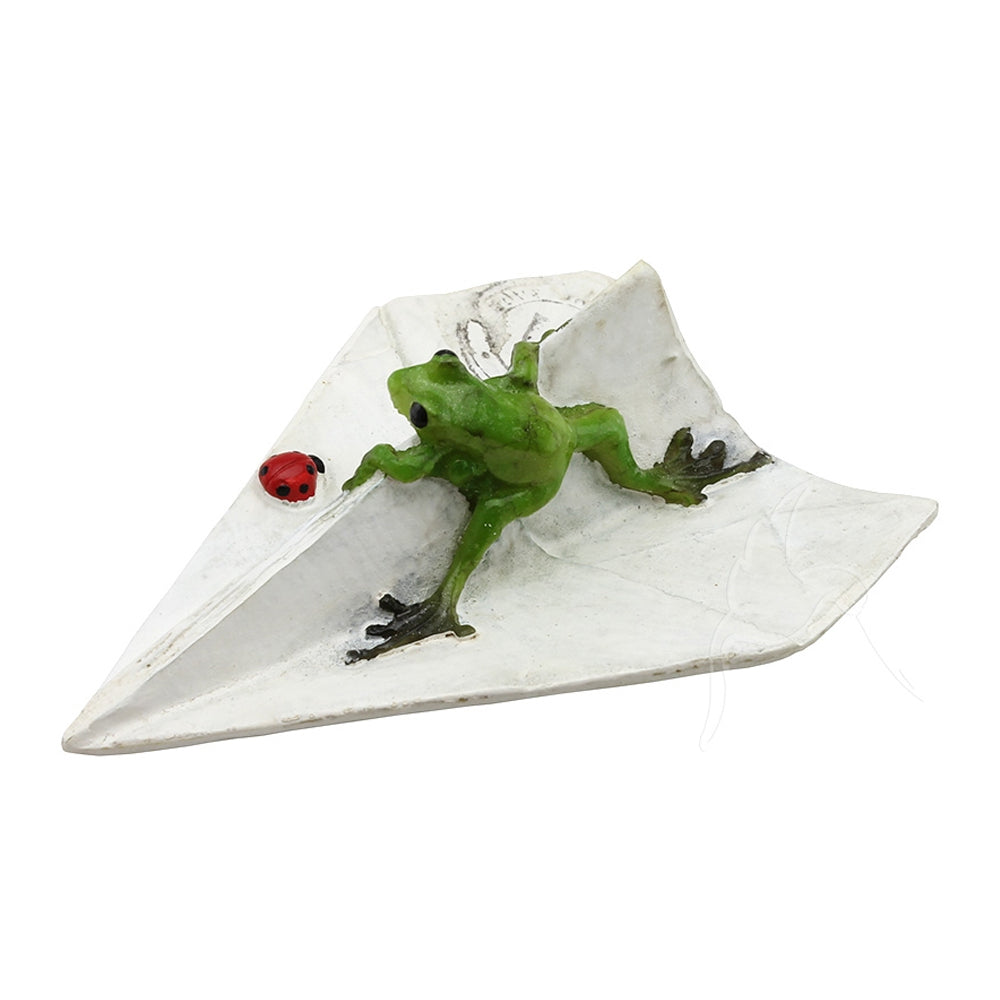 Frog on a Paper Plane Miniature Figurine