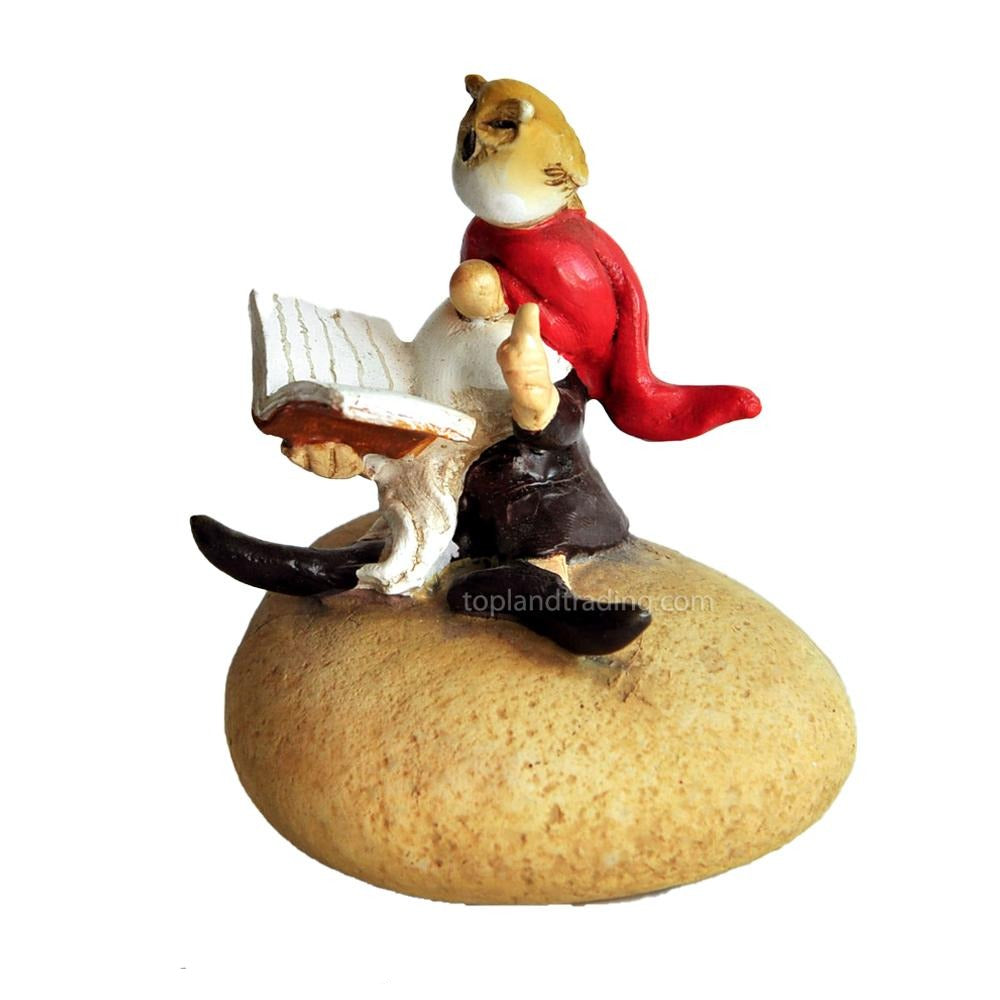 Garden Gnome Reading a Book with Owl Fairy Garden Miniatures