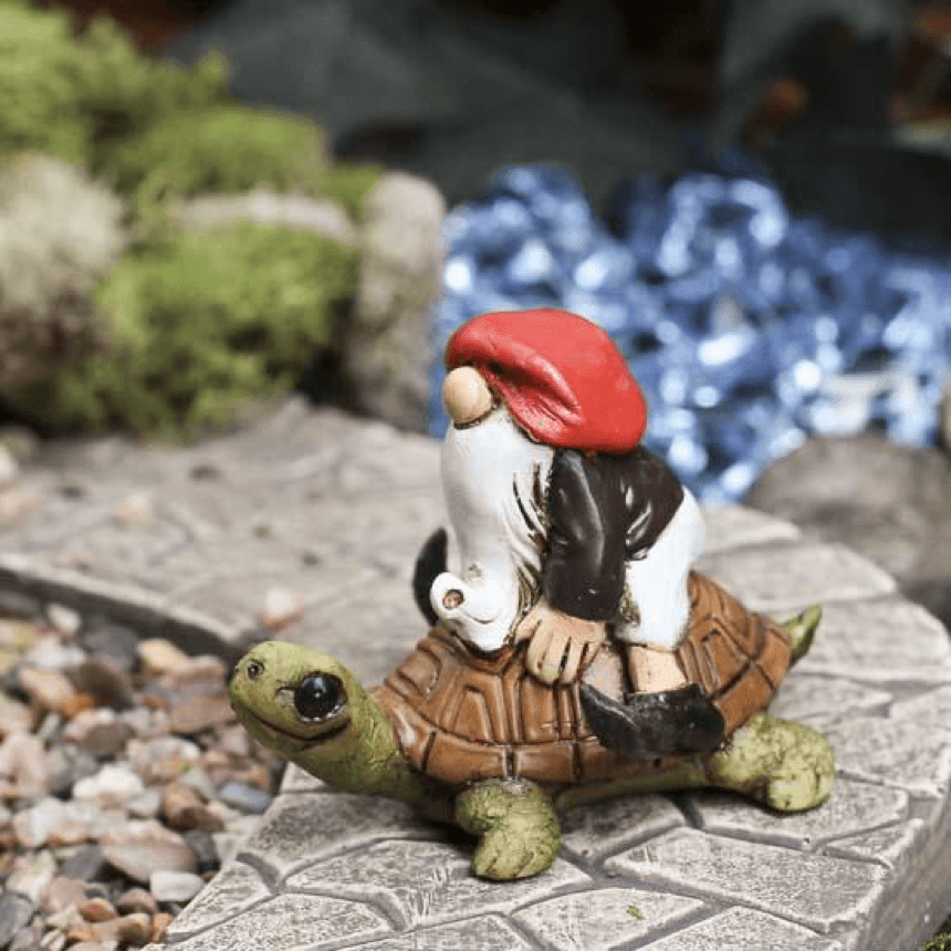 Fairies & Friends Garden Gnome Riding on a Turtle Earth Fairy