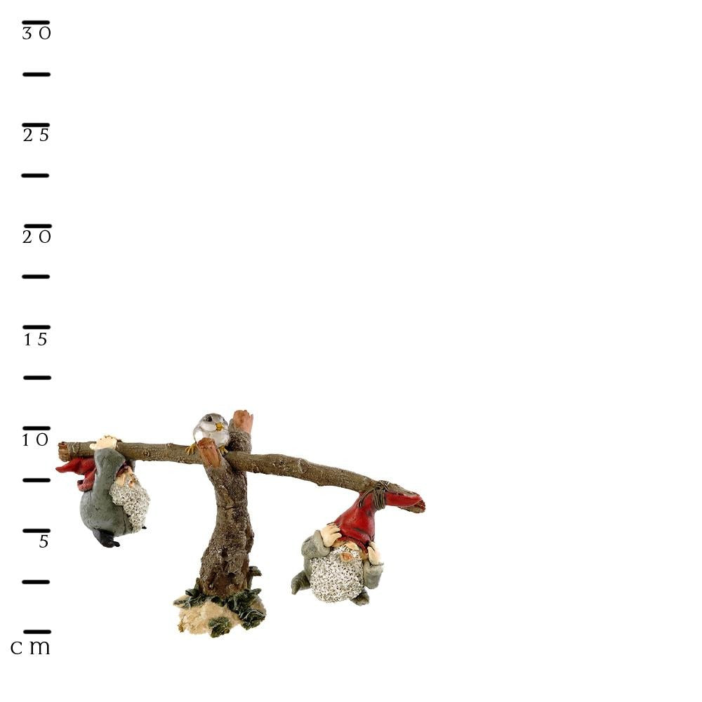 Garden Gnomes Playing on Seesaw, shown with scale ruler, from The Miniature Gnome Figurine Collection by Earth Fairy