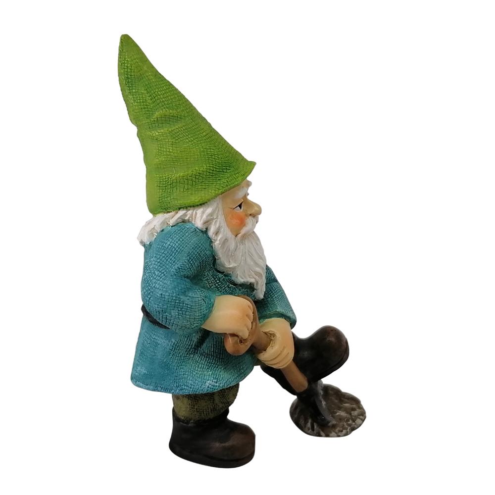 Side View of Miniature Gnome Digging, a resin miniature figurine for the garden