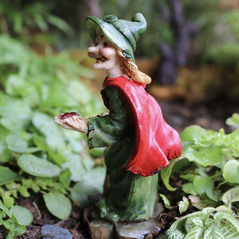 Miniature Green Witch with Red Cape Figurine