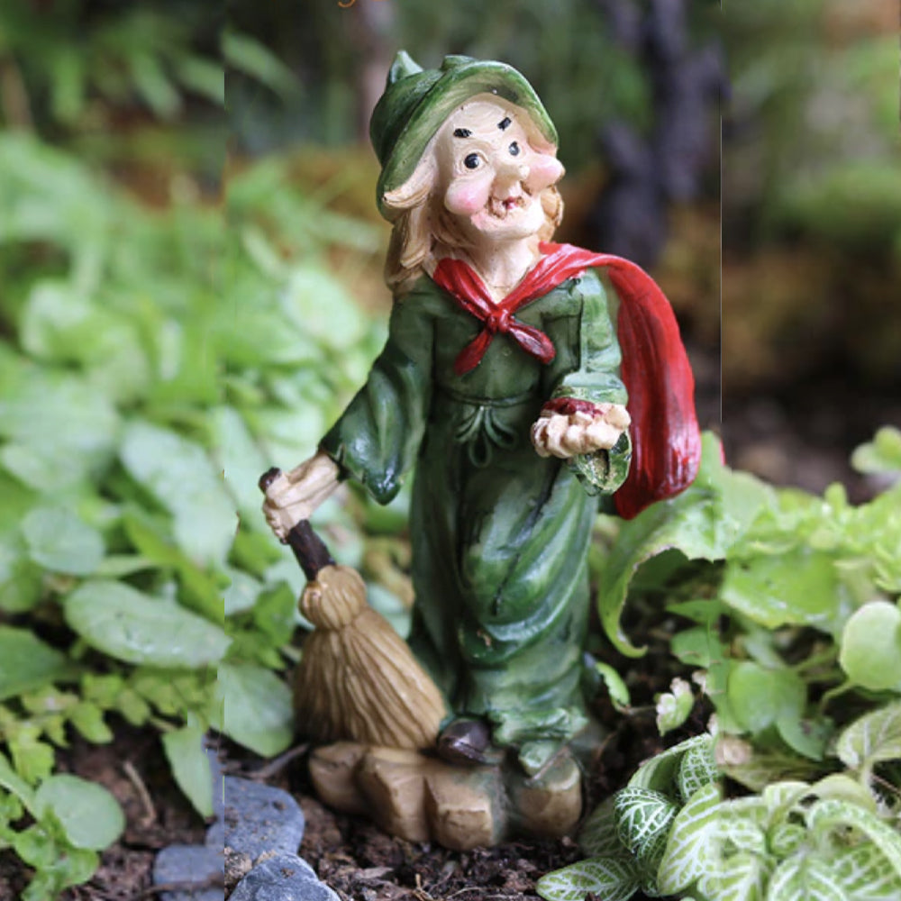 Miniature Green Witch with Red Cape Figurine