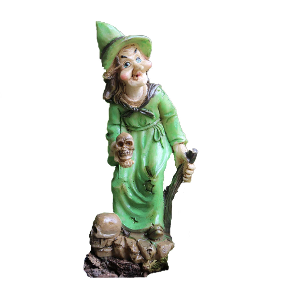 Green Witch with Skulls Fairy Garden Figurines Earth Fairy 