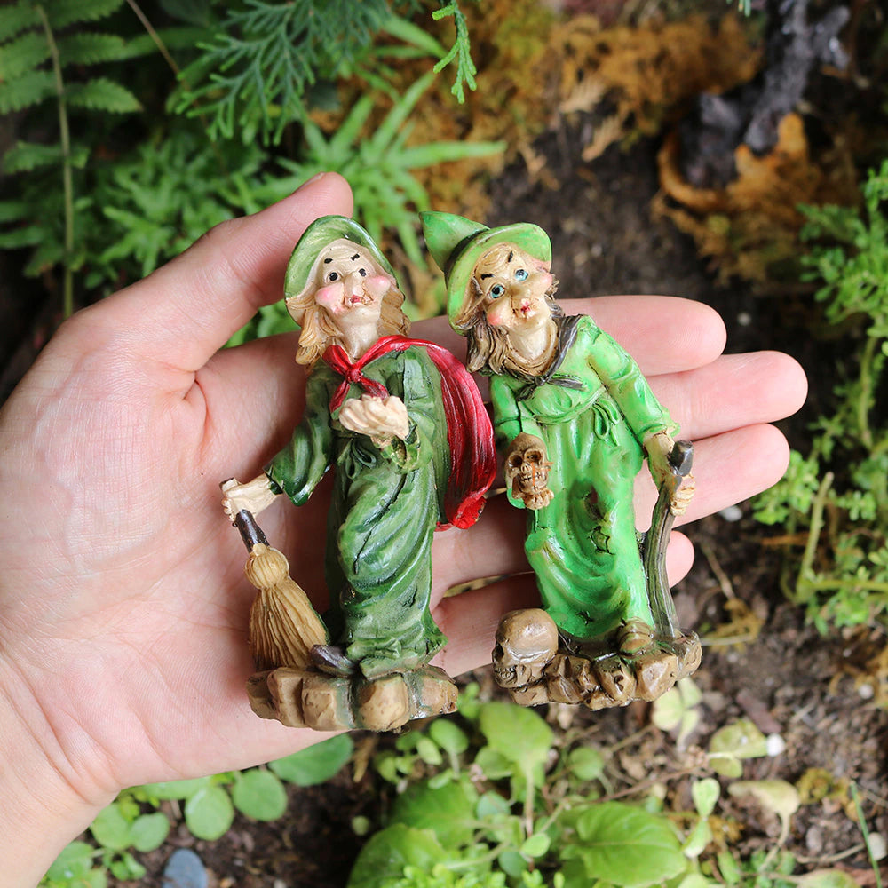 Green Witch with Skulls Fairy Garden Figurines Earth Fairy 