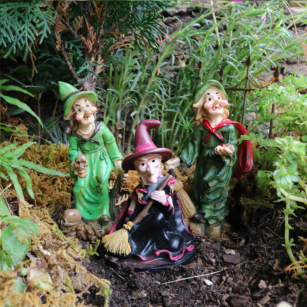 Green Witch with Skulls Fairy Garden Figurines Earth Fairy 