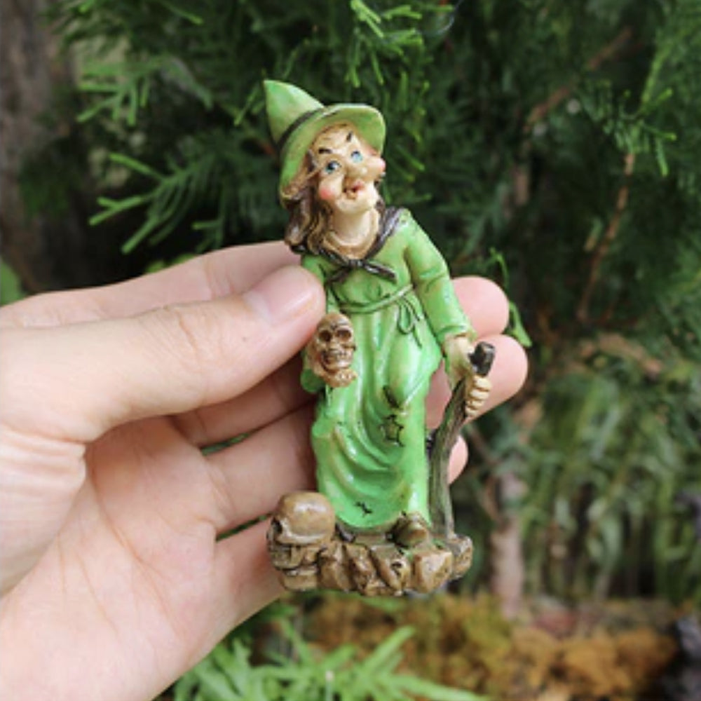 Green Witch with Skulls Fairy Garden Figurines Earth Fairy 