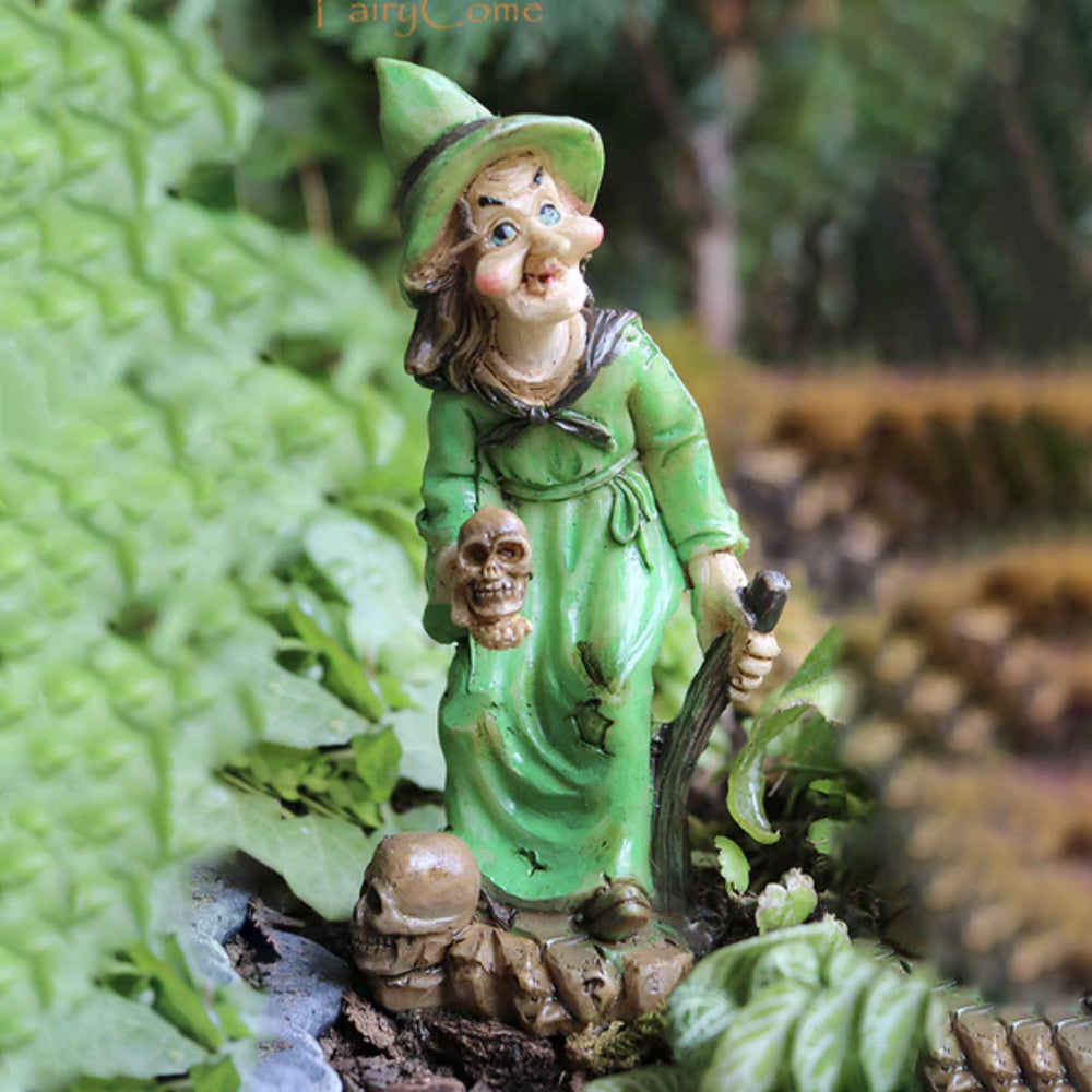 Green Witch with Skulls Fairy Garden Figurines Earth Fairy 