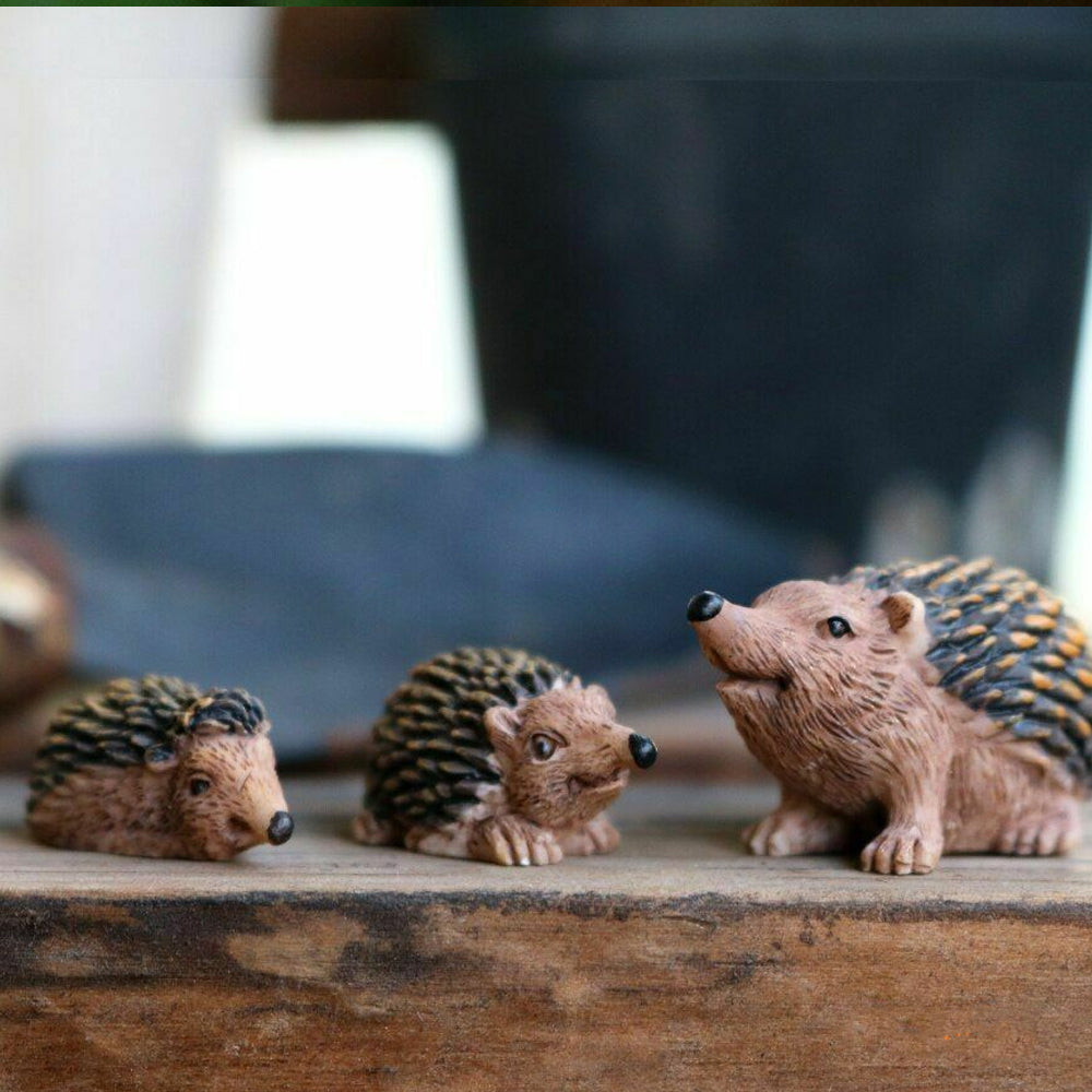 Hedgehog Family - Set of 3 Miniature Hedgehog Figurines