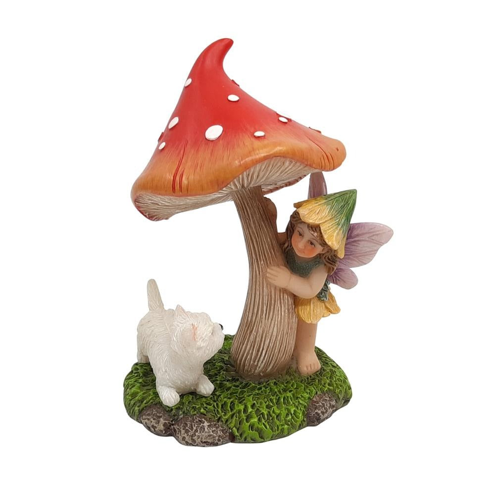 Hide &amp; Seek Fairy with Mushroom &amp; Puppy, from The Miniature Fairy Garden Figurine Collection by Earth Fairy