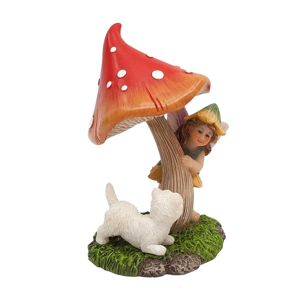 Hide &amp; Seek Fairy with Mushroom &amp; Puppy, from The Miniature Fairy Garden Figurine Collection by Earth Fairy