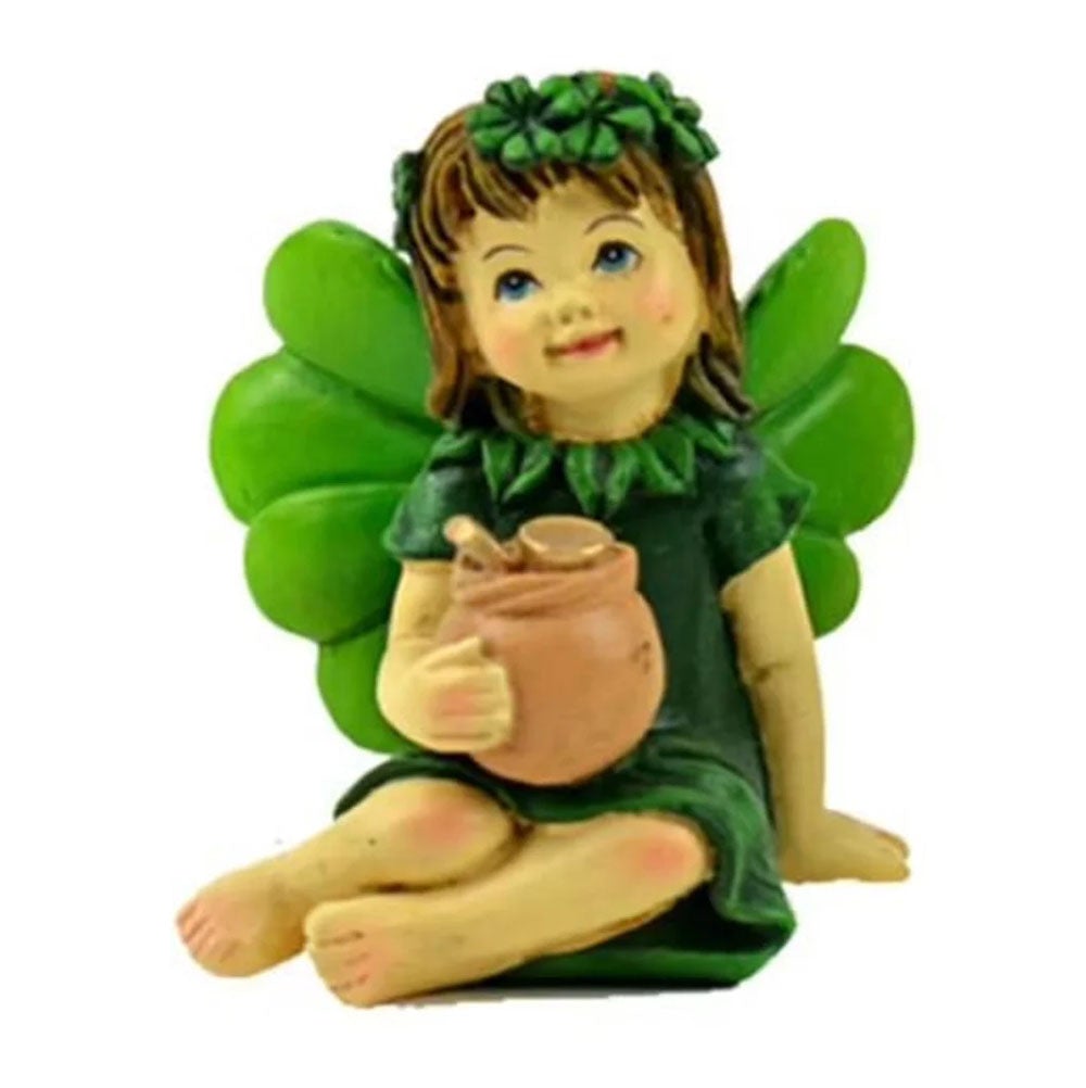 Irish Fairy Holding a Pot of Gold - Miniature Fairy Garden Figurine