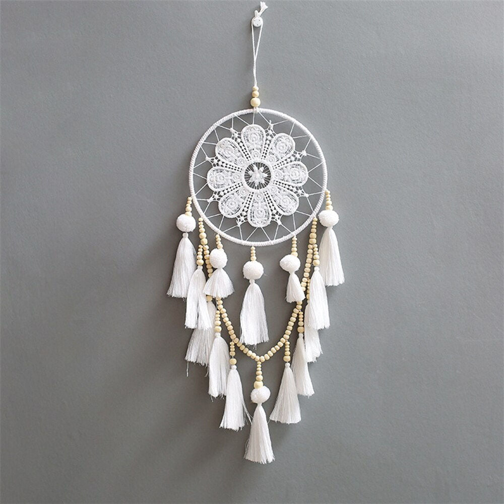Lace Dream Catcher with Beads &amp; Pom Poms