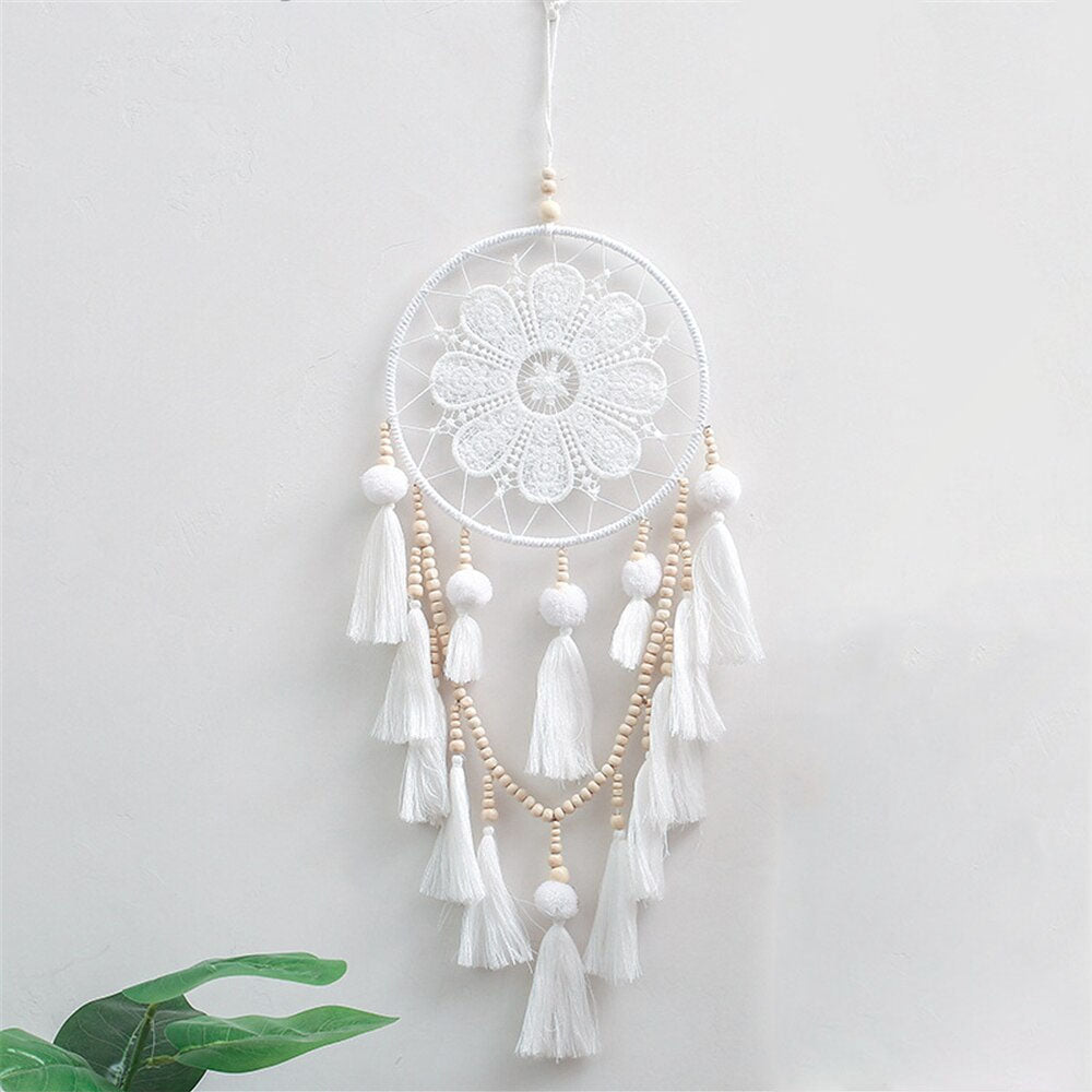 Lace Dream Catcher with Beads &amp; Pom Poms