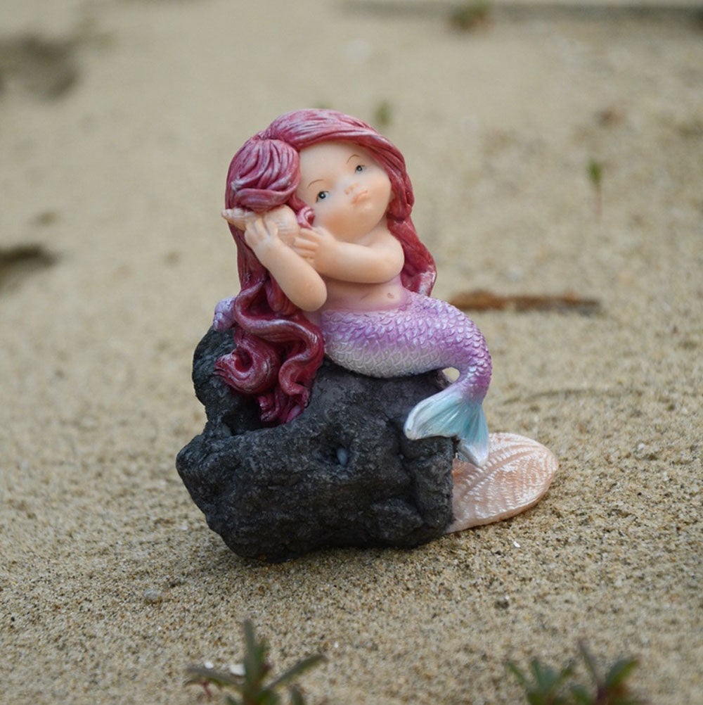 Little Mermaid Listening to a Seashell - Miniature Fairy Garden Figurine
