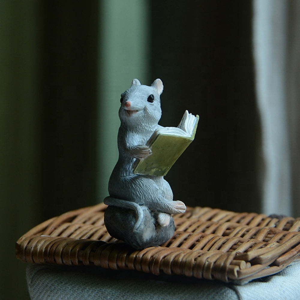 Little Mouse Reading a Book - Miniature Figurine