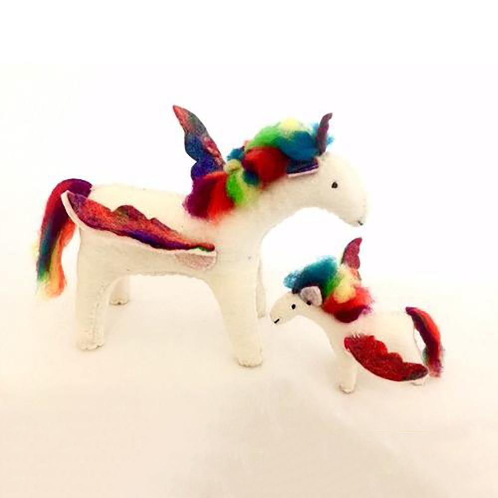 Magical Rainbow Unicorn - Showing Small and Large Sizes | Hand Felted Wool Toys - Australia| Earth Fairy