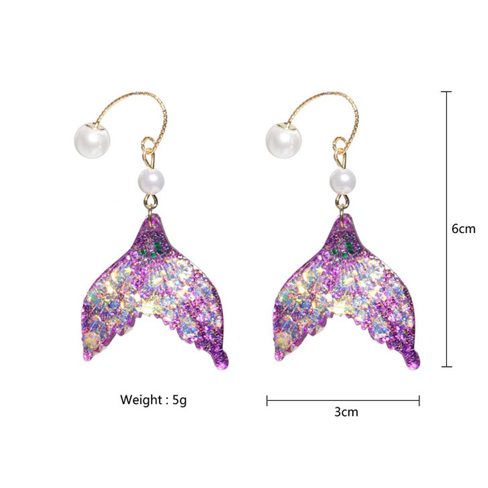 Mermaid Earrings - Dangle Style in Purple - shown with measurements