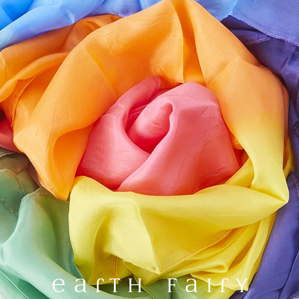 Mini Enchanted Playsilks, 54cm Square in Rainbow, from The Earth Fairy Silk Collection