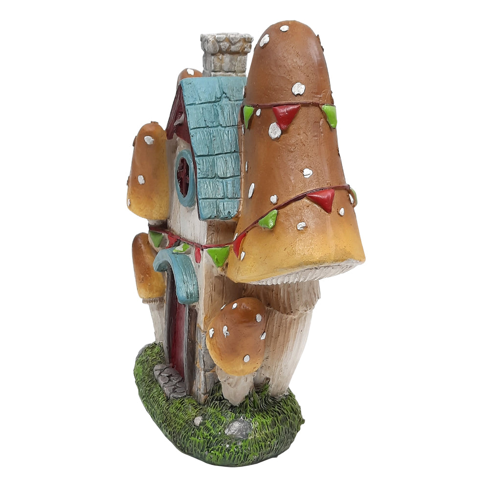Mushroom Cottage, side view of miniature fairy house for the garden