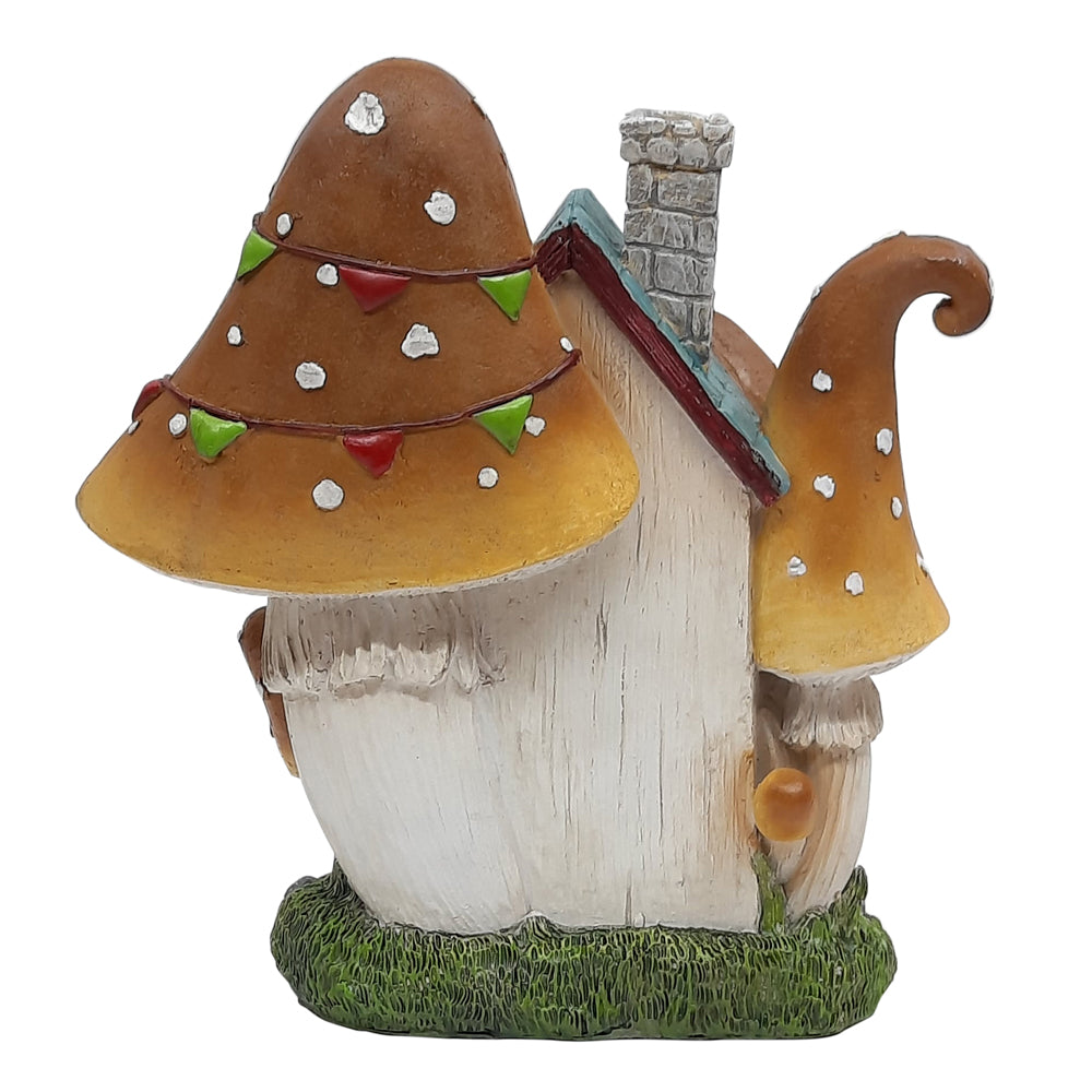 Mushroom Cottage, rear view of miniature fairy house for the garden