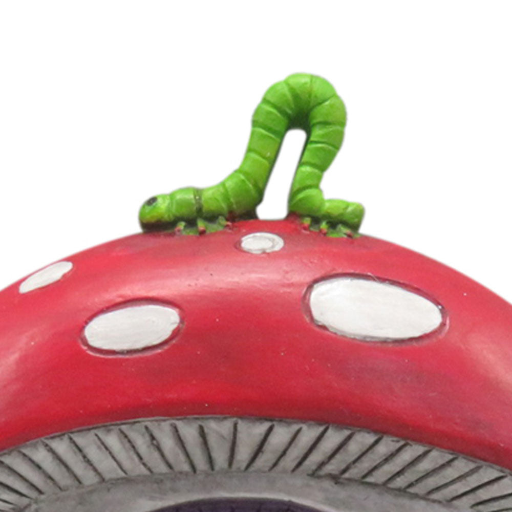 Mushroom Fairy Door - Miniature Fairy Door with red roof, and little caterpillar on top