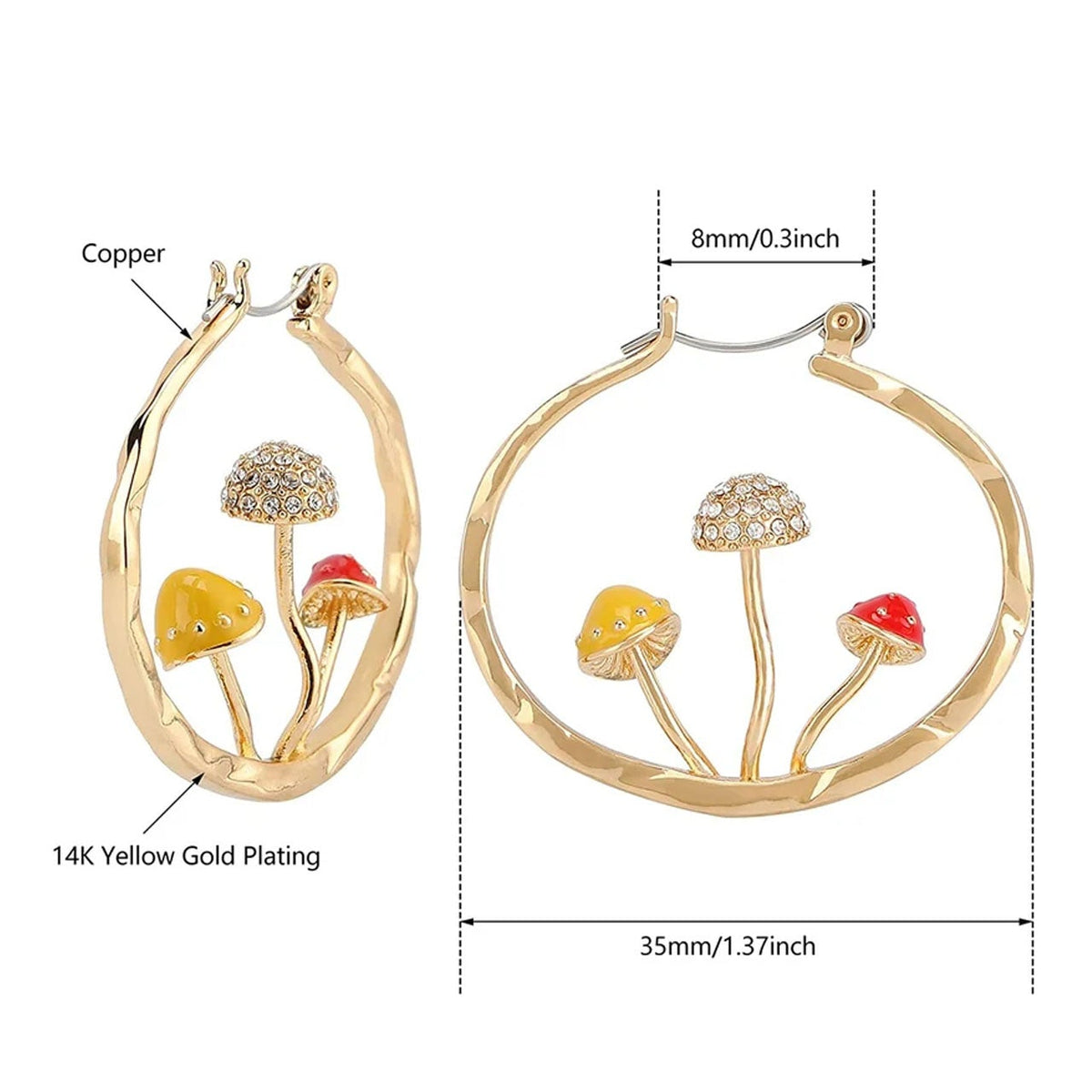 Mushroom Hoop Earrings Jewellery Earth Fairy 