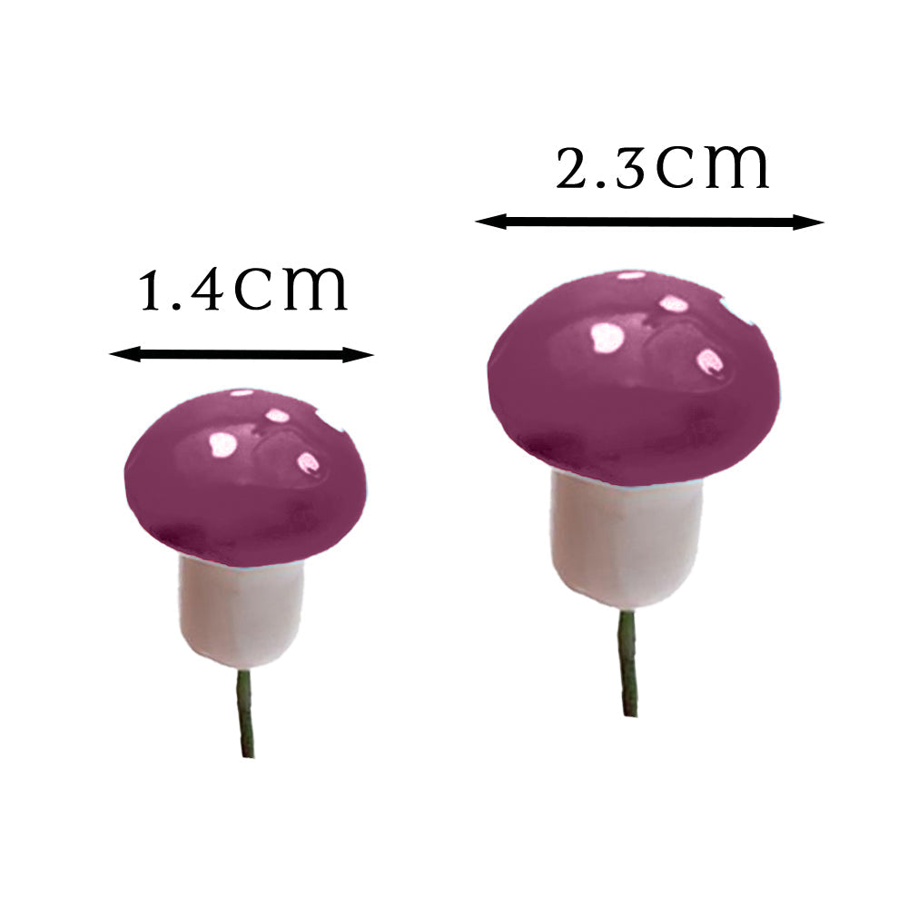 Miniature Foam Mushrooms - Magenta - with measurements