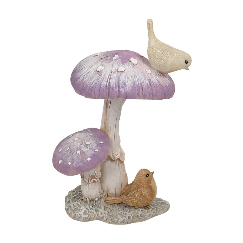 Pastel Mushrooms with Little Birds - Set of 2 Fairy Garden Mushrooms The Flower Garden Collection 