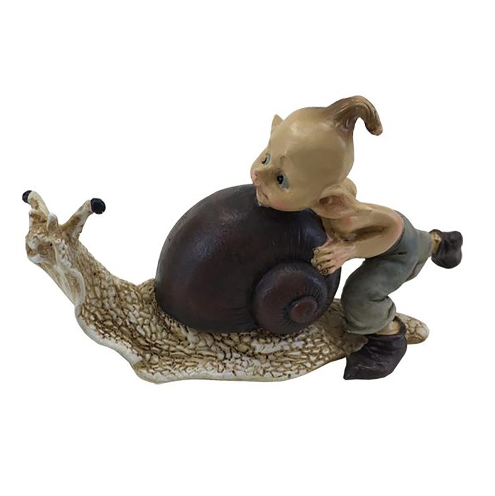 Pixie Pushing a Snail | Fairy Garden Figurines - Australia | Earth Fairy