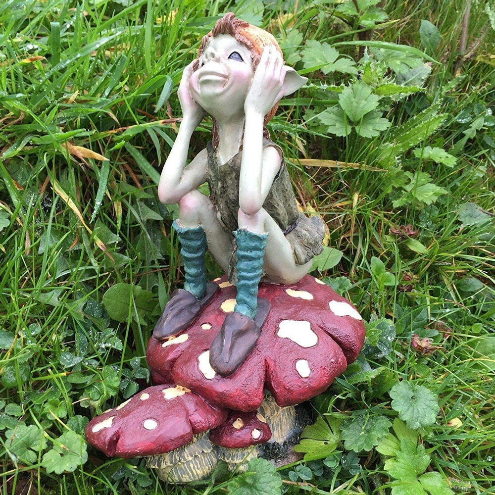 Pixie Thinking on a Mushroom Ornamental Figurine