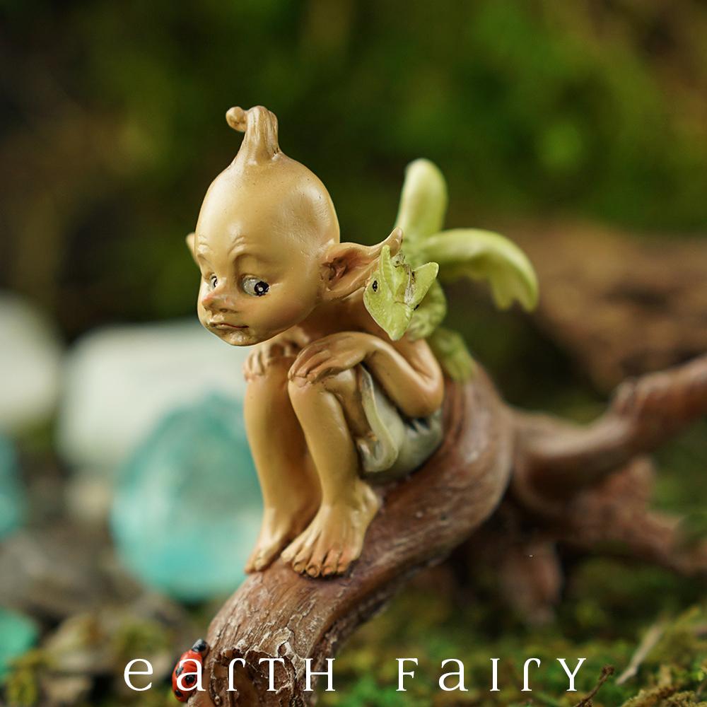 Pixie with Baby Dragon on a Tree Branch | Fairy Garden Miniature | Earth Fairy
