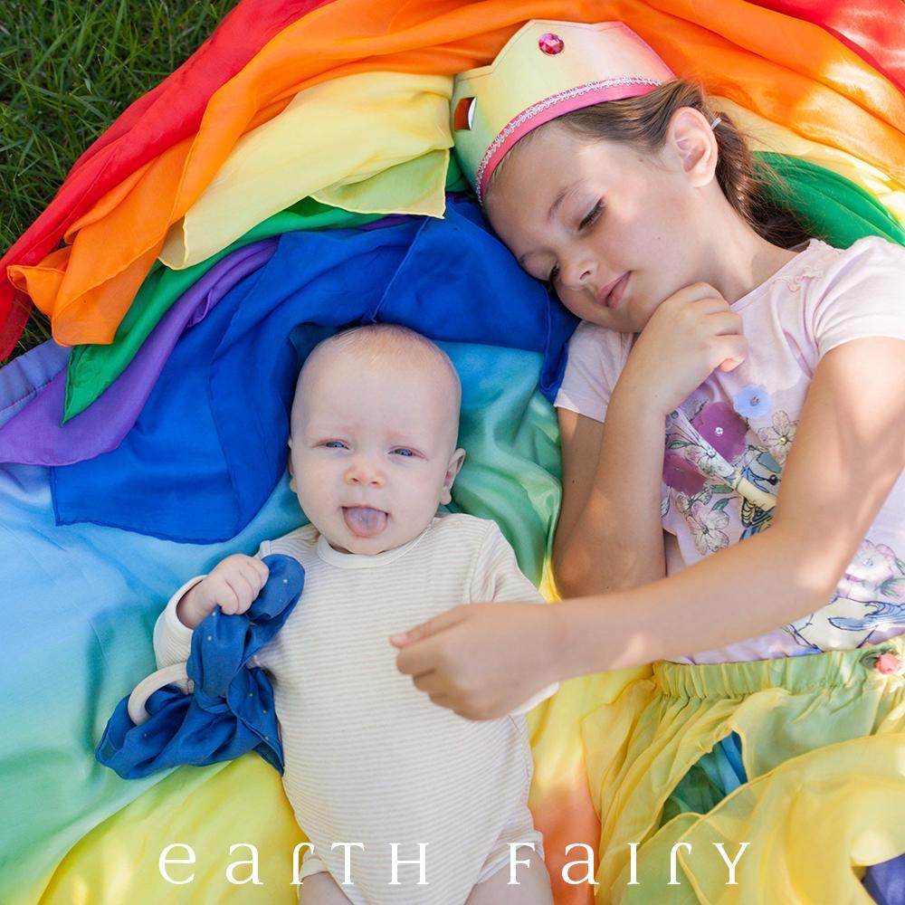 Playsilk - 90cm Square - Red, Showing baby &amp; Child Playing, from The Earth Fairy Silk Collection