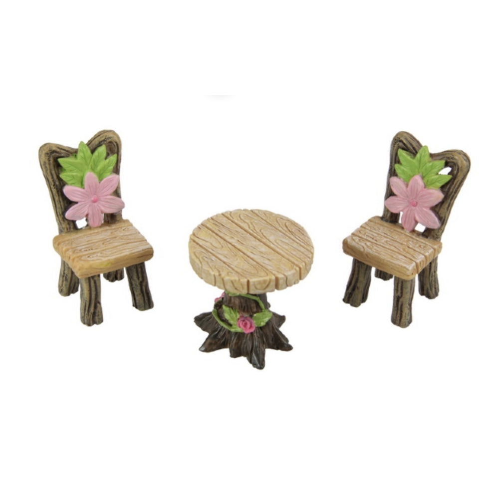 Pretty Flower Table &amp; Chairs Set Fairy Garden Accessories Earth Fairy 