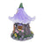 Front View of the Purple Petal Fairy House, a miniature fairy garden house with tree trunk base and purple petal roof on a blank white background