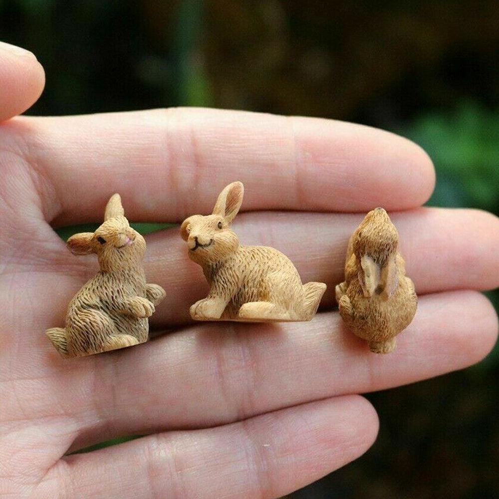Rabbit Family - Set of 3 Miniature Rabbit Figurines - held in hand